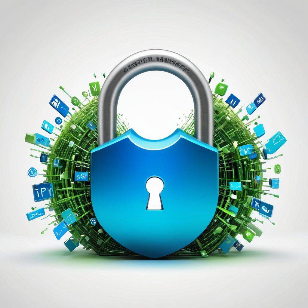 A digital landscape featuring a large, glowing padlock symbolizing security, surrounded by speedy download arrows zipping past. In the background, a vibrant world of colorful tech icons representing various download options. The image conveys a sense of trust and rapid access, with a bright blue and green color palette to enhance the theme of technology and safety. super-realistic. vibrant colors. white background.